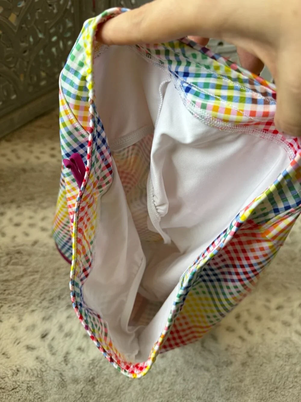 Lands' End rainbow plaid active shorts girls xlarge sporty athletic activewear